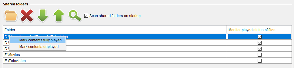 Příklad toho, jak označit adresáře za plně přehrané